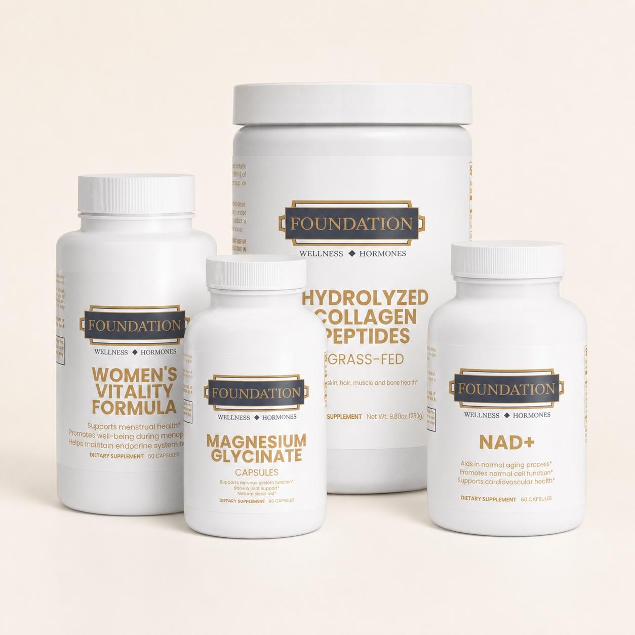 Perimenopause and Menopause Support bundle products arranged together