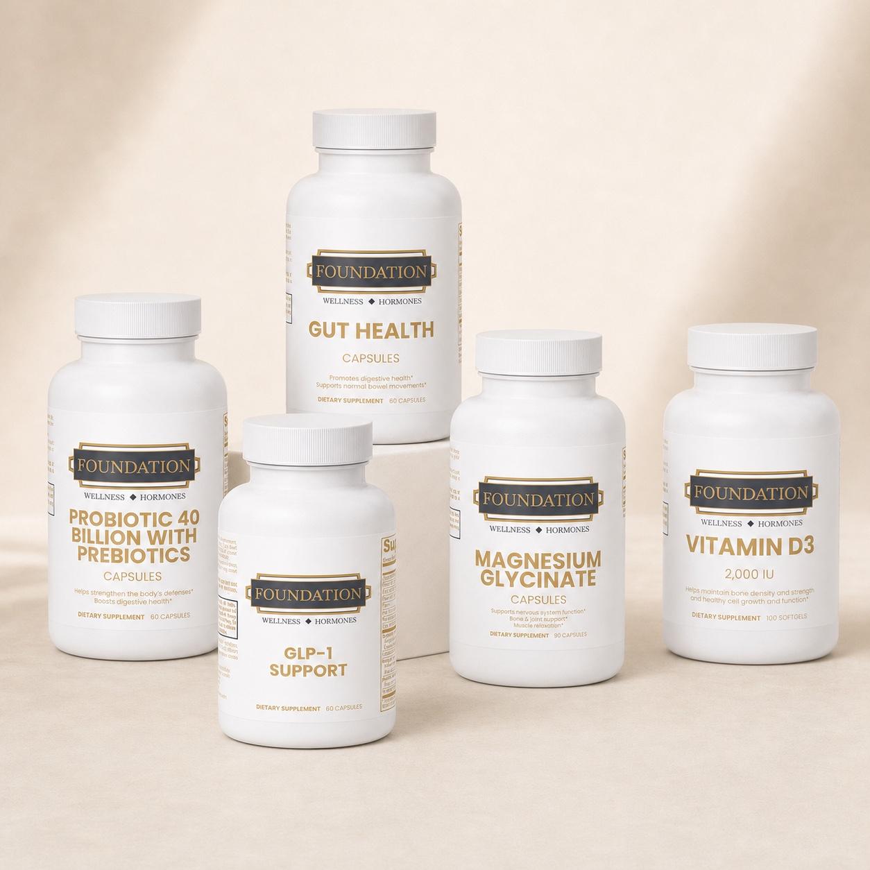 GLP-1 Support bundle products arranged together